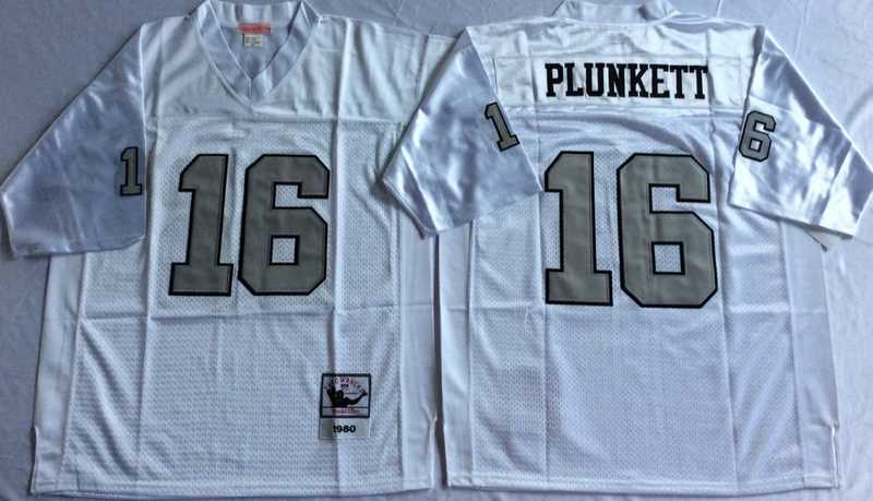 Raiders 16 Jim Plunkett White Silver M&N Throwback Jersey->nfl m&n throwback->NFL Jersey